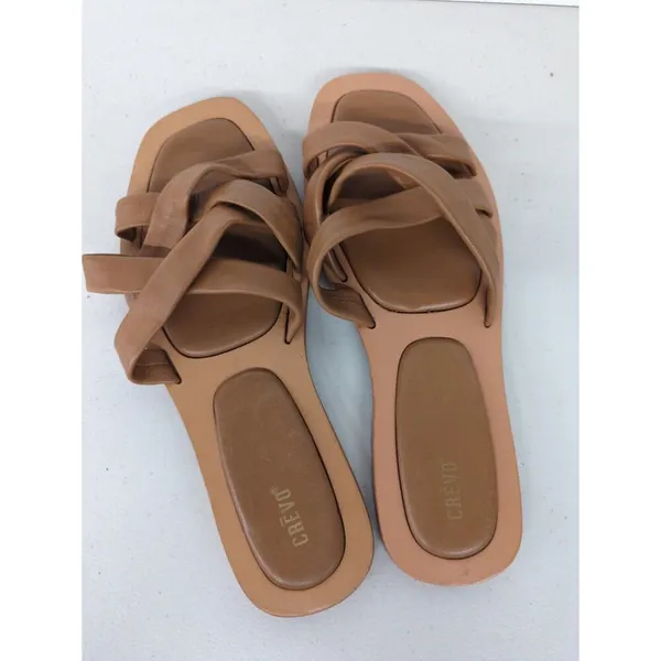 new Crēvo sz 10 brown sandal flip flop strappy leather boho slides - Image 3
