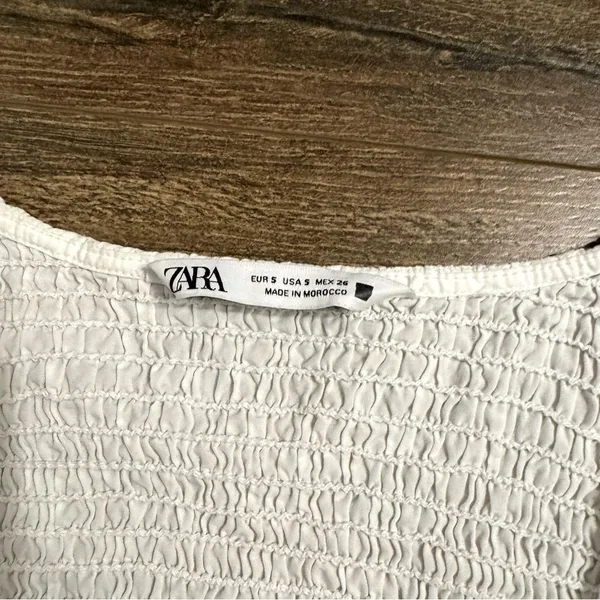 Zara White Poplin Ruched Smocked Balloon Sleeve Crop Top - Image 7