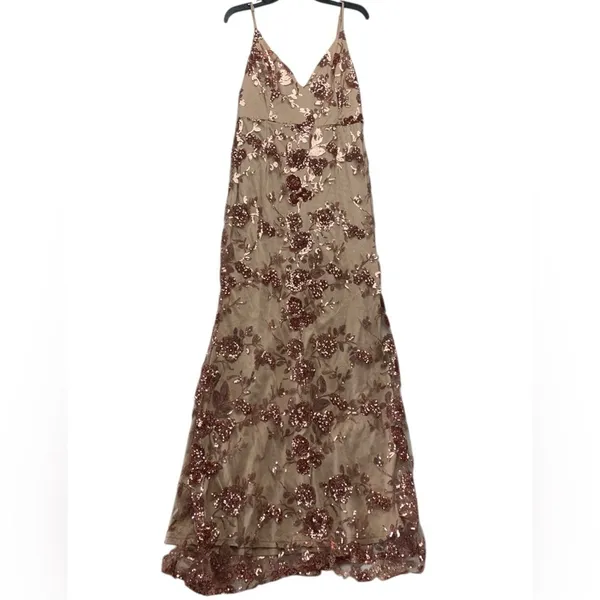 Lulu's size XL Rose Gold Sequin Floral Embroidered Mesh Fabric maxi mermaid ball - Image 11