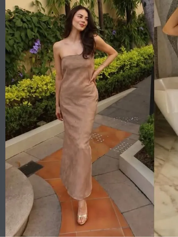 Zara NWT textured dusty pink tube Viscose & linen blend midi maxi dress - Image 15