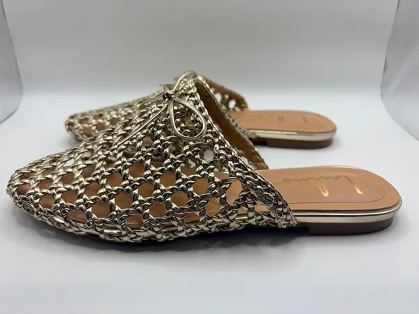 Lulus Gold Woven Mule Flats Pointed Toe Slip On Boho Resort Coastal Size 6 - Image 2