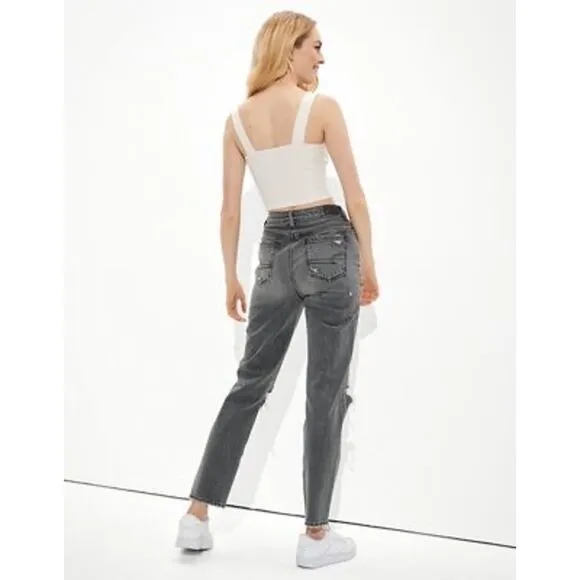 American Eagle | Size 00 XXS | Mom Jeans High Rise Distressed Ripped Faded Black - Image 2
