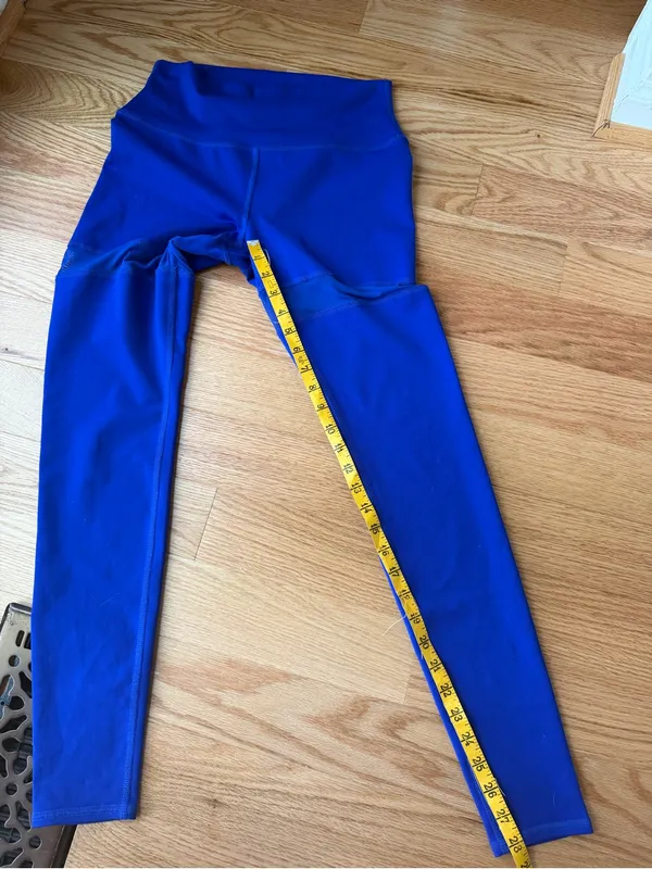 Alo Yoga Vintage Cobalt Blue Mesh Panel High Waist Leggings Size Medium - Image 9
