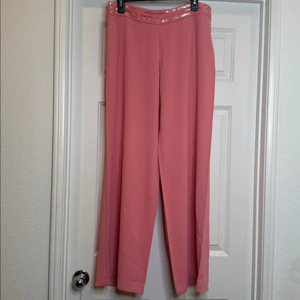 Gianni Rodini Wide Leg pink pants with sequin detail around waist sz 10 - Image 2