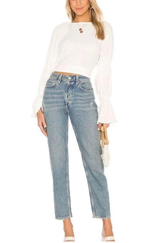 NEW Free People Acadia High Rise distressed Button Fly Jeans 28 - Image 4