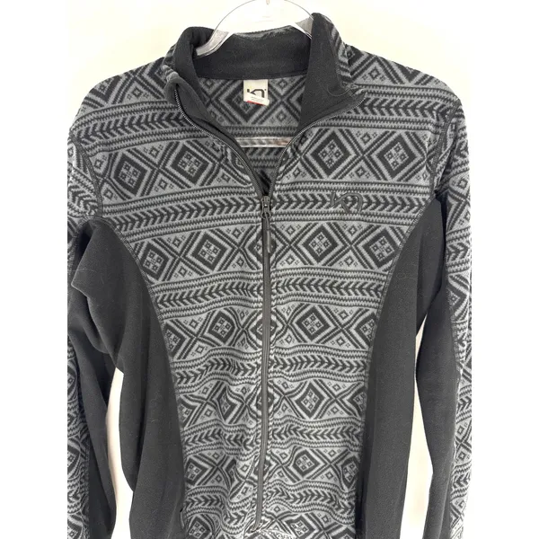 Kari Traa Rothe Full Zip Fleece Jacket Black Grey Geometric Fair Isle XL 622061 - Image 2