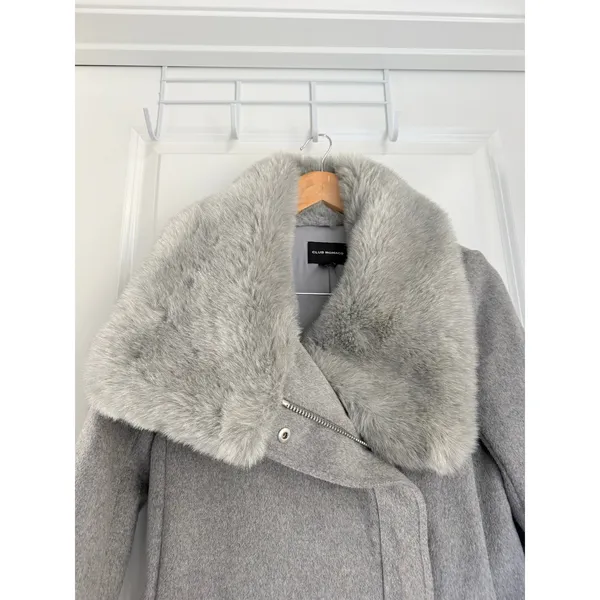 Club Monaco Evangah Wool Coat Heather Grey Small Vintage‎ Faux Fur Slavic - Image 5