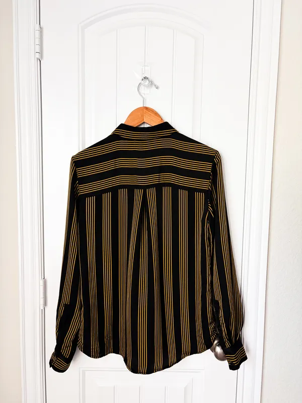 & Other Stories Black Button-Down Shirt with Gold Stripes Size 2 - Image 2