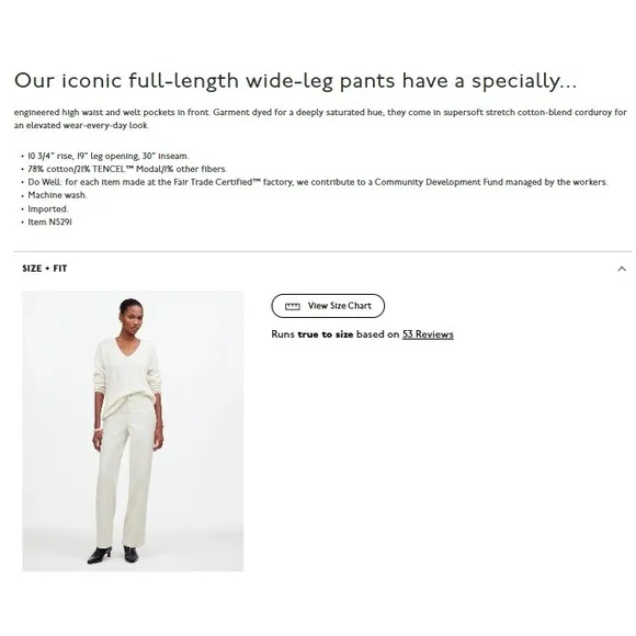 Madewell Emmett Wide Leg Corduroy‎ Pants Winter White Women's Size 25 - Image 6