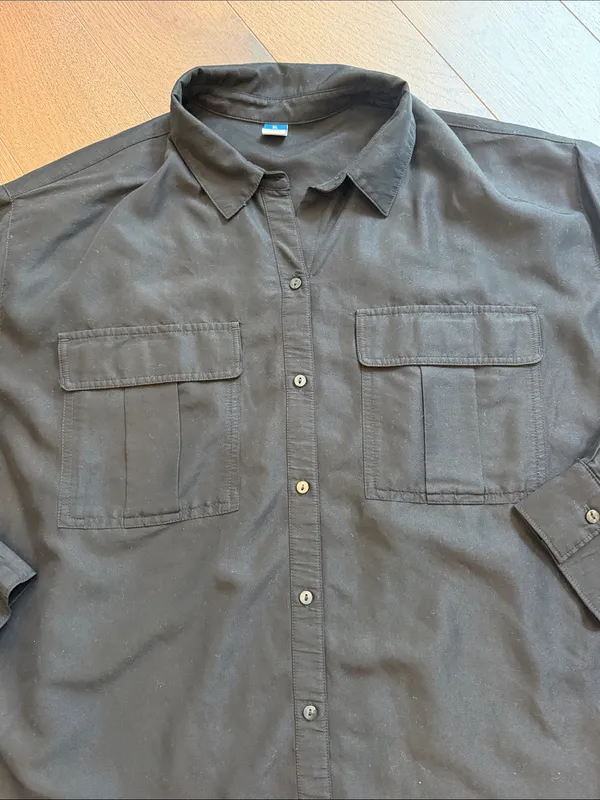 Old Navy Black Button-Front Oversized Long Sleeve Shirt XL - C10-034 - Image 3