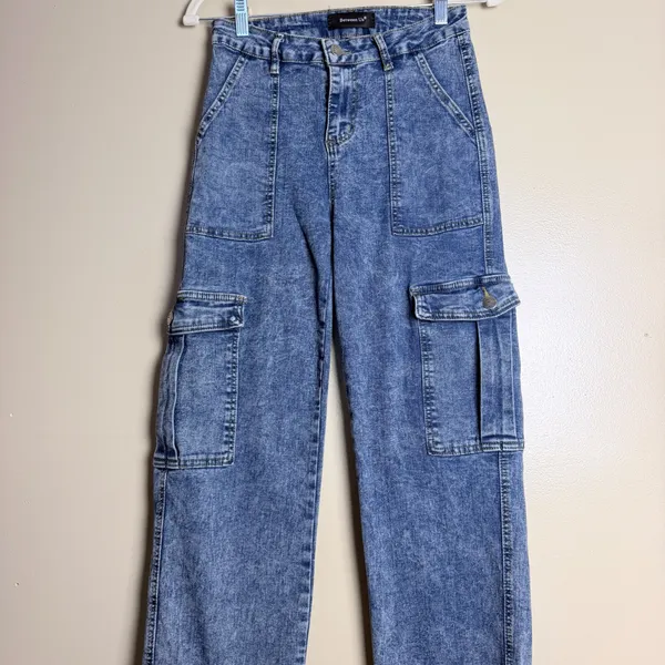 Between Us Cargo Jeans Juniors 26 Acid Wash Flare Straight Leg Y2K Denim - Image 5
