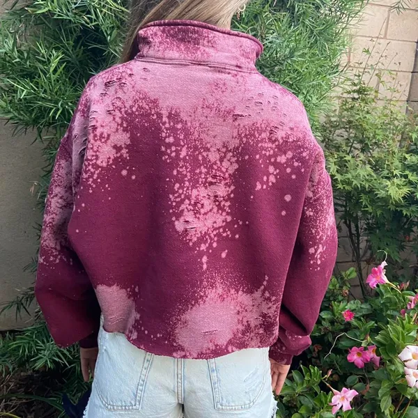 Distressed Bleached Russell Athletic Cropped 1/4 Zip Mock Neck Size L - Image 3