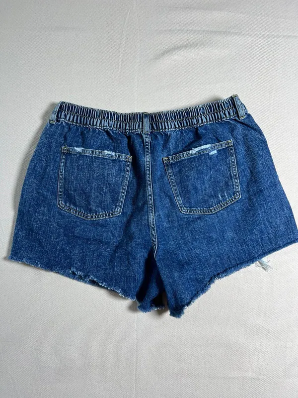 Aerie Daydream Denim Shortie frayed hem elastic back light distressing size L - Image 2