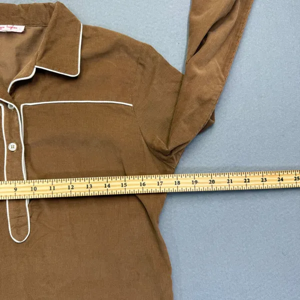 Kayce Hughes Womens Brown Corduroy Shift Dress Size 4 Long Sleeve White‎ Piping - Image 4