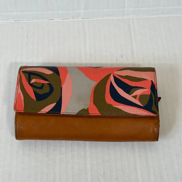 Fossil Tan Orange Leather Tri Fold Wallet Women’s Accessories Abstract Spring - Image 11