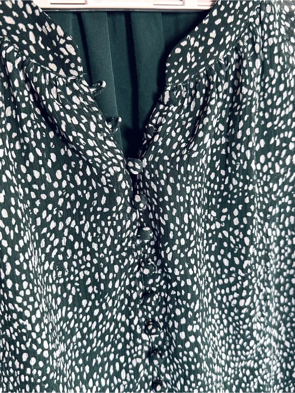 Joie Arctic Animal Spot Mini Dress XL Green Balloon Sleeve Speckle Print Flowy - Image 4