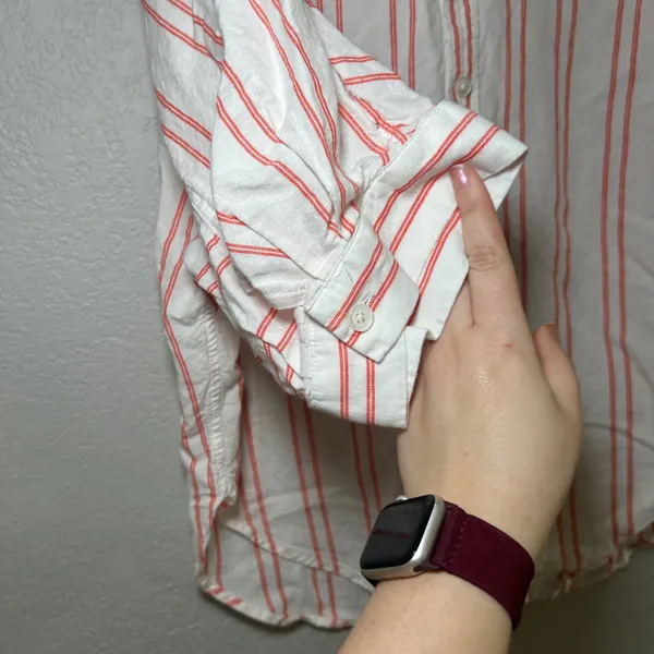 Madewell Oversized Pleated-Sleeve Button-Up Shirt red white women's s summer - Image 3