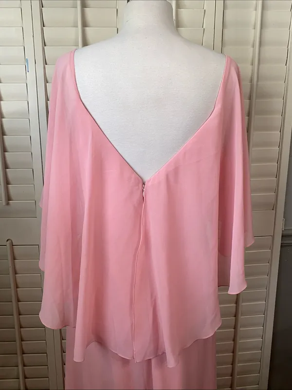 AW Bridal Pink V-Neck Maxi Dress with Flutter Overlay Size 14 - Image 8