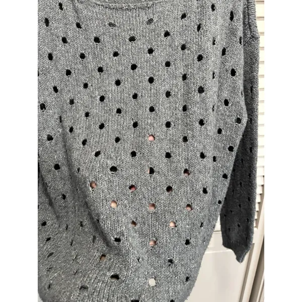 Maurices‎ Open Knit Sweater Gray Size Large Long Sleeve Boat Neck High/Low - Image 2