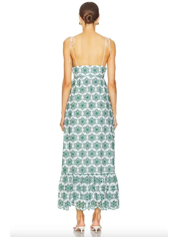 Sundress Louve Long Dress Eyelet Green Womens Size Medium - Image 3