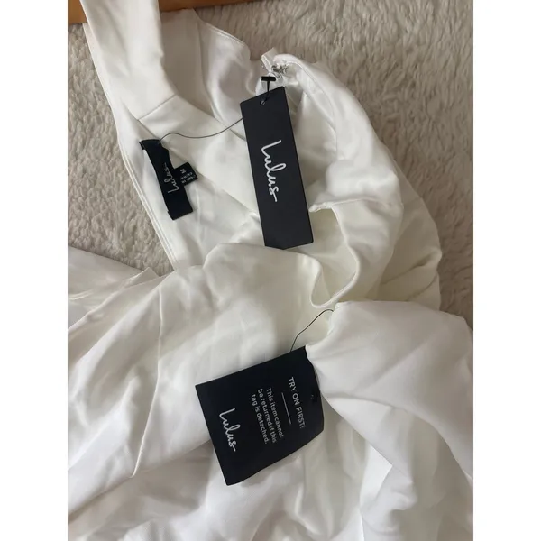Lulus Blissfully Beaming White Sleeveless Bow Mini Dress Size medium Bridal Sexy - Image 6