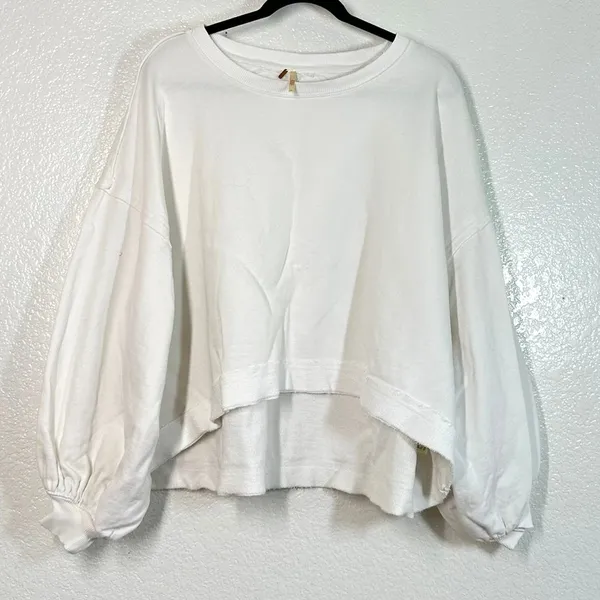 S Free People Trish Pullover Balloon Sleeve Sweatshirt top white women's - Image 2