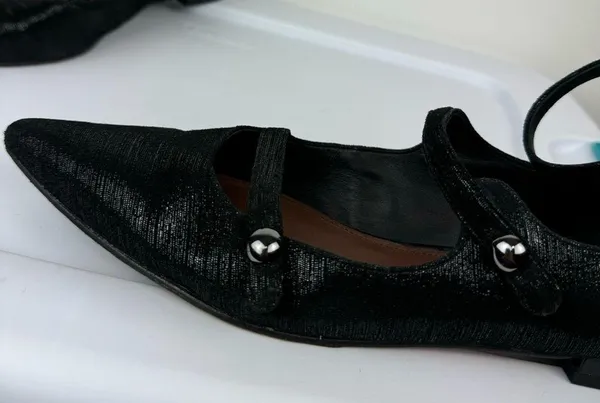 Donald Pliner Womens Strappy Pointed Toe Flats Sz 8 Black Metallic Leather - Image 9