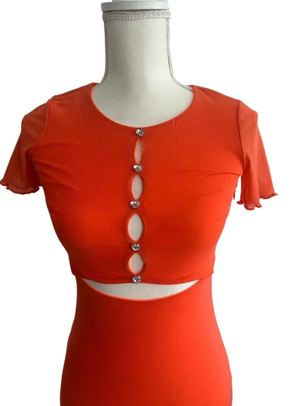 WHITE FOX Orange Bodycon Cutout Stretch Dress Size XS - Image 2