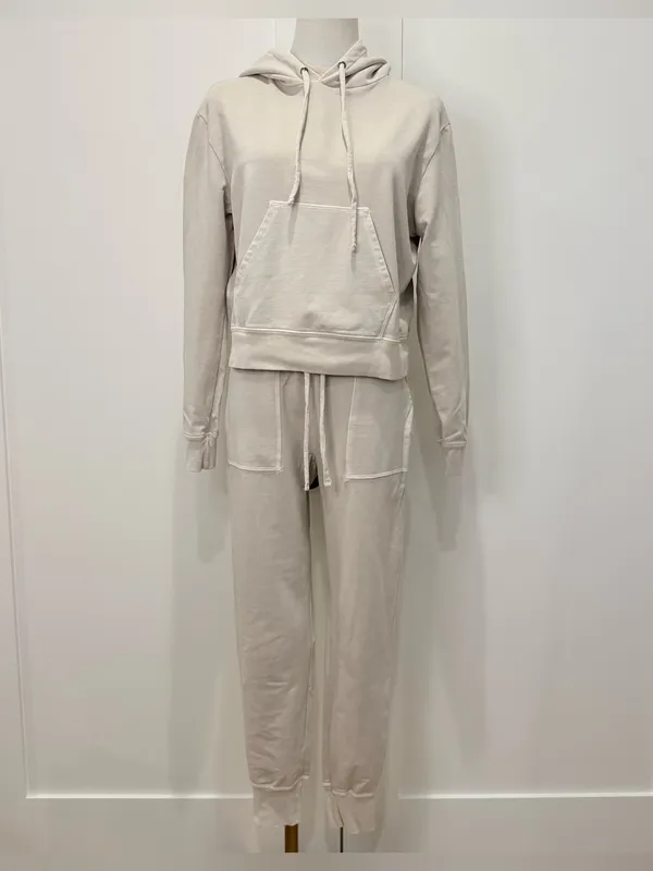 Goodlife Micro Terry Lounge Set Small Beige Hoodie Joggers Travel Minimal Comfy - Image 2