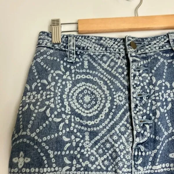 Free People School Daze Tribal Denim Mini Button Fly Skirt - Image 7