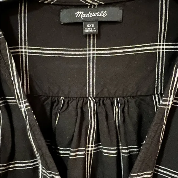 Madewell Viscose Wrap Side Tie Cropped Top in Black & White Windowpane Size XXS‎ - Image 8