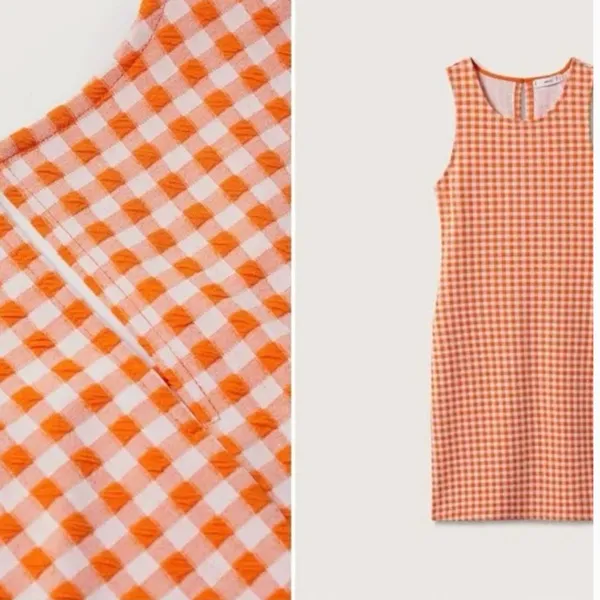 NWT NNG Mango Vichy Check Dress Gingham Orange Stretch - Image 5