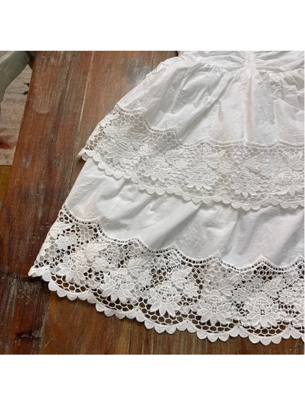NWOT Steve Madden White Lace Halter Mini Dress Cotton Tiered Small Read - Image 3