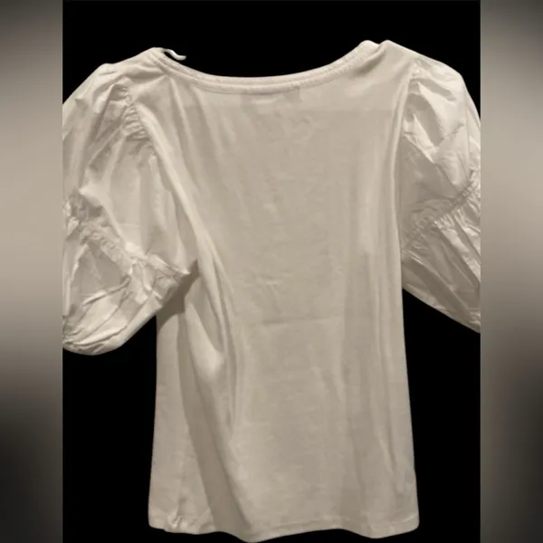 Loft White Bubble Puffed Sleeve Round Neck Tee/Top Size M NWOT - Image 4