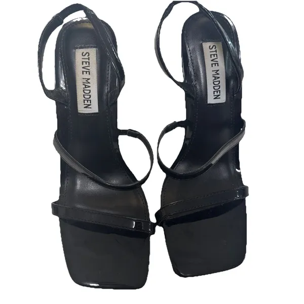 STEVE MADDEN Gracey Black Square Toe Stiletto Heeled Sandal 6.5 EUC - Image 2
