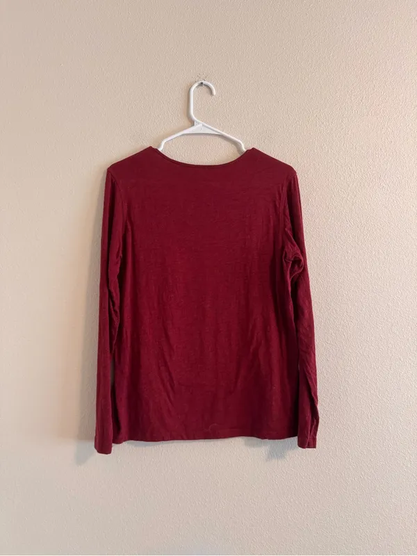 Eddie Bauer Lace-Front Long Sleeve Scoop Neck Top - Wine - Image 3