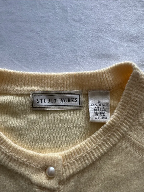 Studio Works Vintage Butter Yellow Cardigan with Faux Pearl Buttons - Image 2