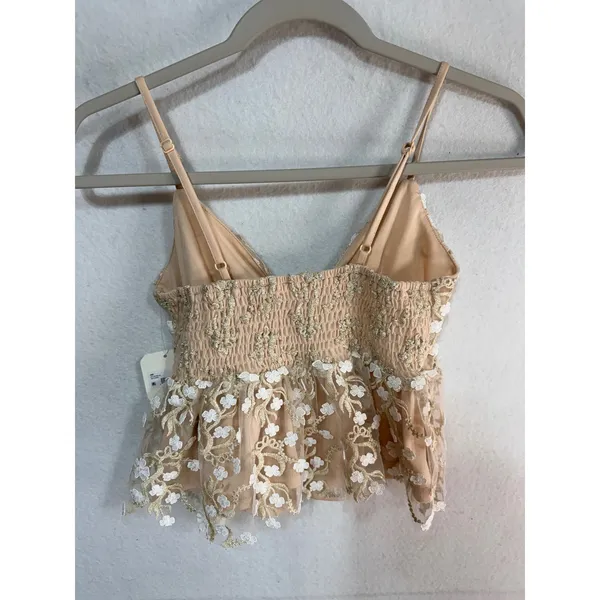 Altar'd State Camisole Floral Embroidered Peplum Women's XS Cream Natural New - Image 6