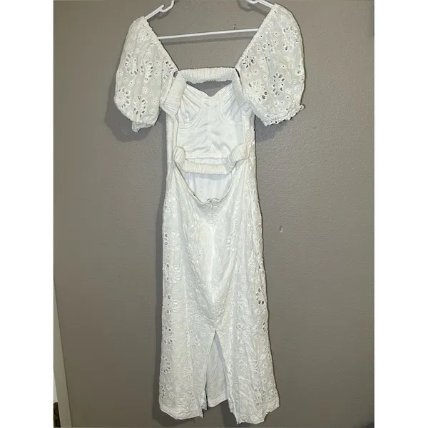 Lulu’s White Eyelet Puff Sleeve Cottagecore Midi Dress Women’s Size XS - Image 7