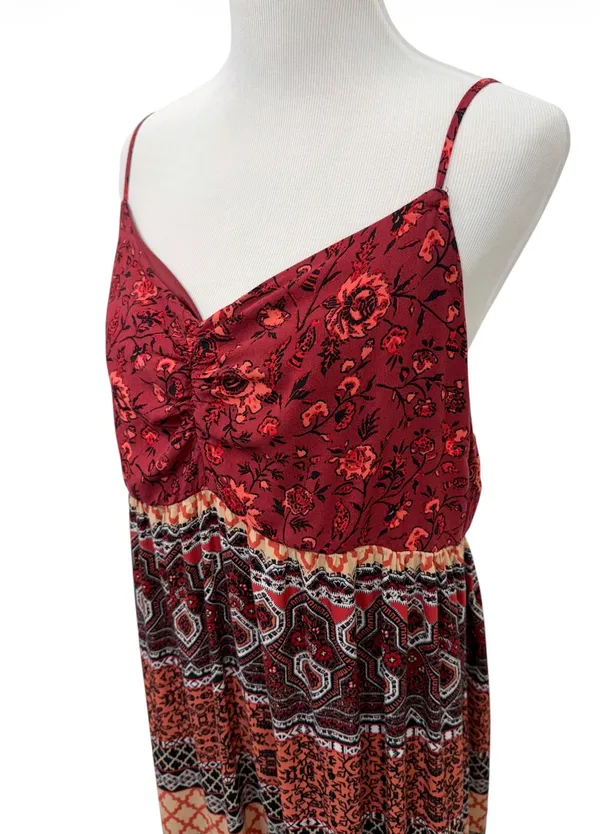 Forever 21 Boho Cami Maxi Dress Floral Geometric Rust Burgundy Plus Size 2X - Image 6