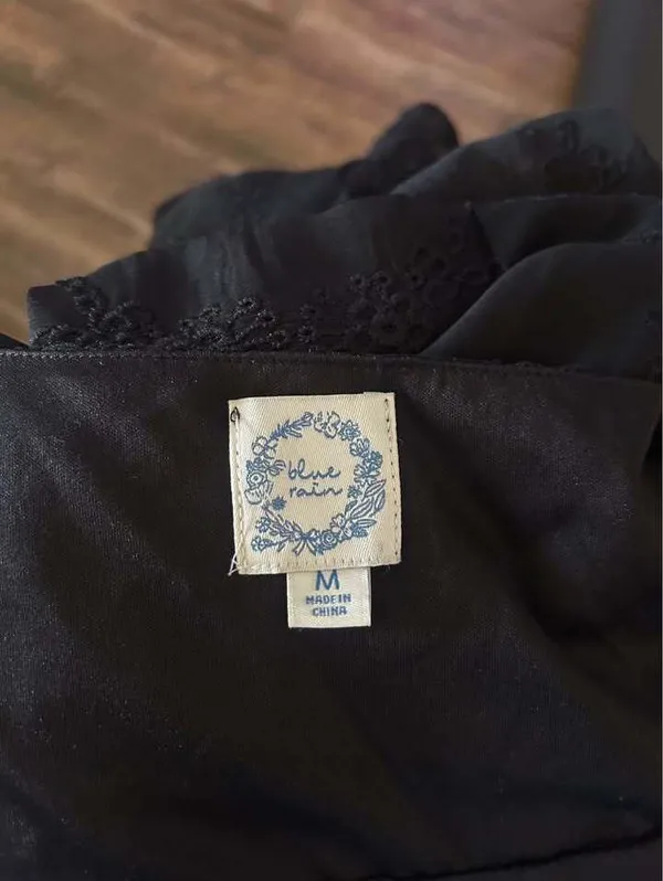 Blue Rain Francesca’s Black Embroidered Eyelet Maxi Dress Size Medium - Image 6