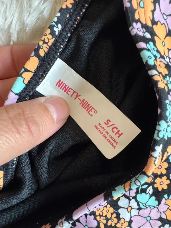 NWOT Juniors Floral Cutout One-Piece Swimsuit - Black with Pastel Flowers - Image 3