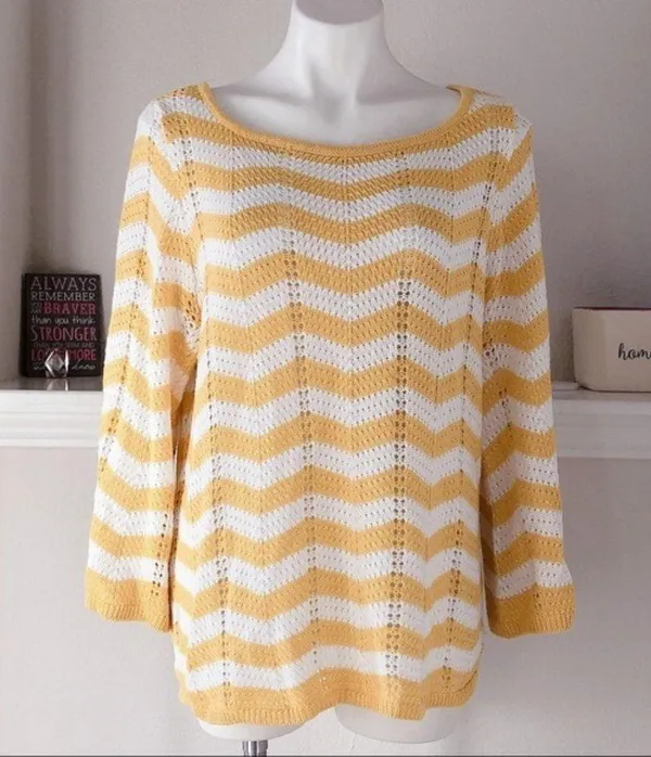 89th & Madison Sweater Perforated Knit Zig Zag Pattern Pullover Size XL - Image 9