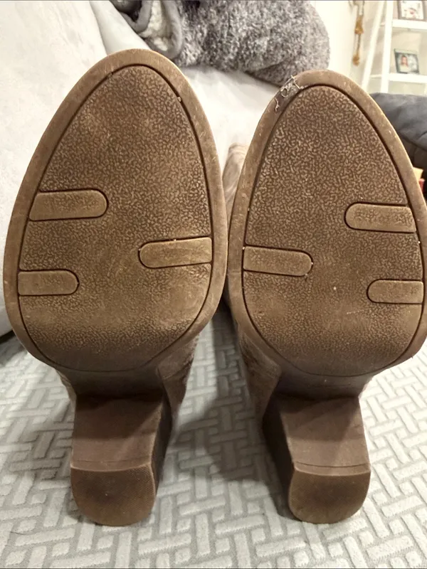 Fergalicious Taupe Suede Over-the-Knee Woven-Panel Boots Size 7.5 - Image 13