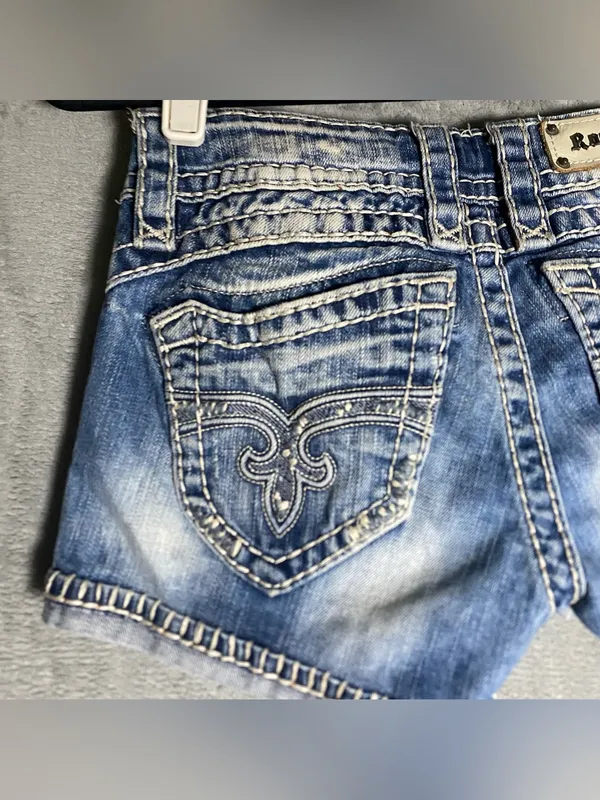 Rock Revival Womens Blue Jean Embroidered Denim Shorts Size 25 Amy Short zebra - Image 6