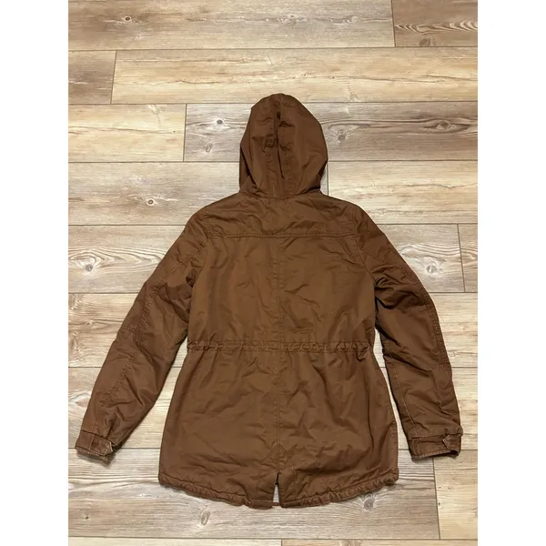 H&M Divided Brown Utility Parka Jacket Faux Shearling Lined Hooded Women Size 6 - Image 6