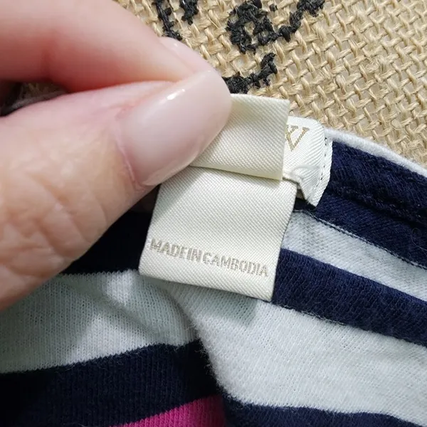 J. Crew Striped Top 3/4‎ Sleeve Boat Neck Pink Accent Casual Tee Shirt Medium - Image 4