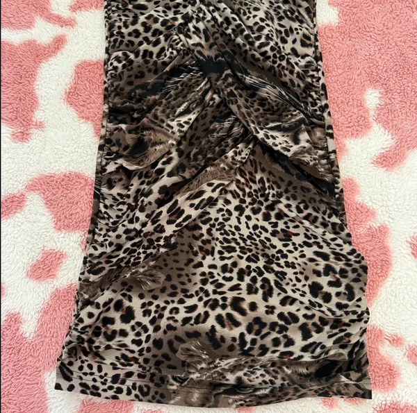 Y2K Leopard Print Bodycon Mini Dress 🐆 Strapless Ruched Corset Dress w/ Built In Bra Pads Size S - Image 6
