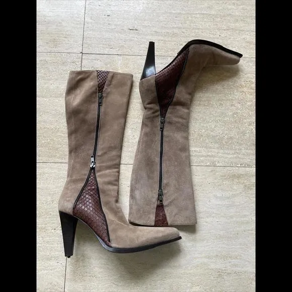 Aketohn 8232‎ Women's Dressy Italian Suede Leather Knee high Boots Brown 38.5 - Image 2