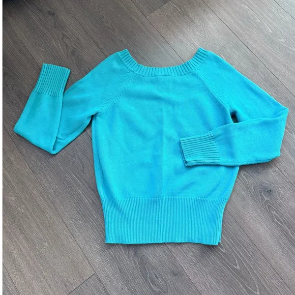 Lacoste Boat Neck Jumper Teal Blue‎ Size 42 US Small EUC Babydoll Fall Autumn - Image 3